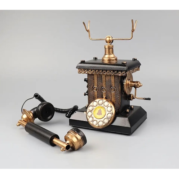 Gammeldags håndsveivt roterende ledningstelefon - Vintage dekorative telefoner, svart