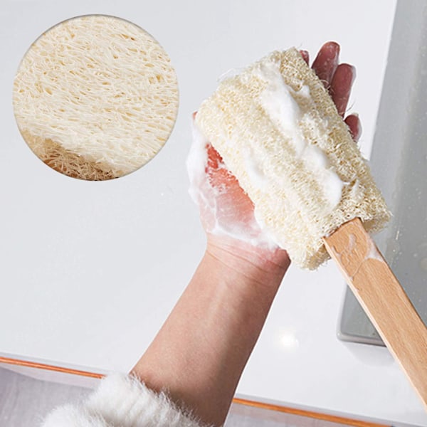 Naturlig Eksfolierende Loofah Luffa Badebørste på Pind, 24 cm til Badebruser Svamp Krop