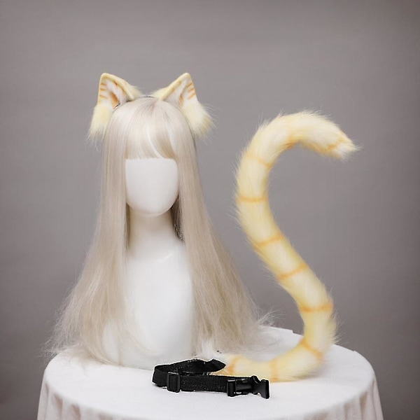 Plush Cat Ears Realistic Lolita Headband Cat Tail Cosplay Accessories Handmade Simulation Animal Ears Halloween Headwear Kawaii