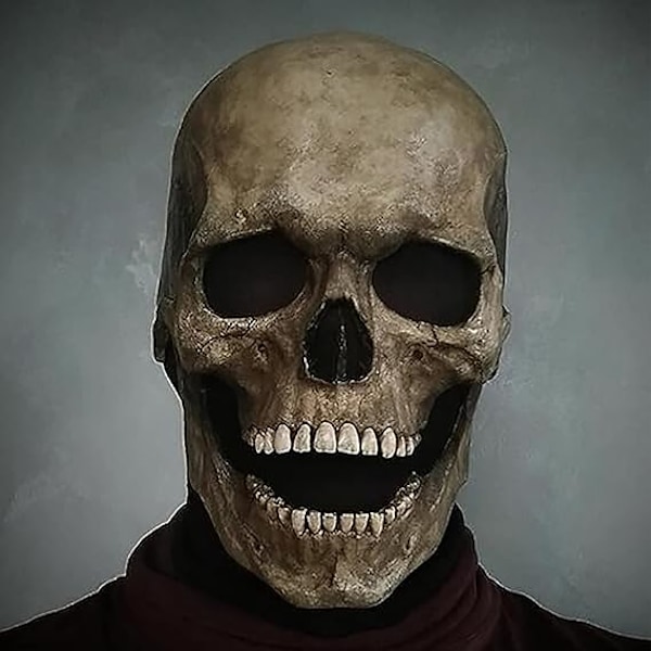 Halloweenmask Skrämmande Helhuvud Dödskallemask med Rörlig Käke Halloween Skräck Dödskallemask Latex Hjälm Skelettmasker för Cosplay Karneval Festrekvisita