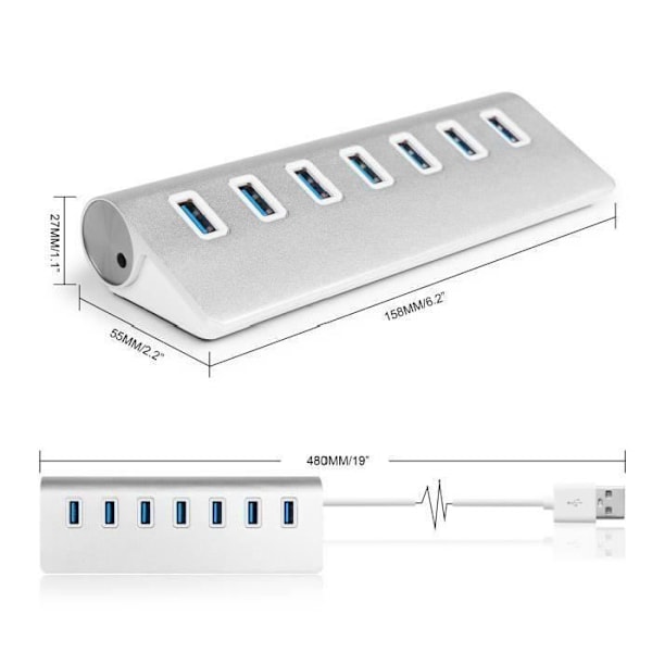 7-porttinen USB 3.0 -keskitin iMacille, MacBookille, MacBook Airille, MacBook Prolle, Mac Minille, PC:lle ja kannettaville tietokoneille