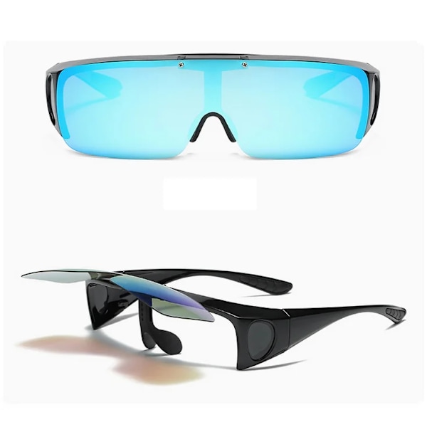 Nye polariserede linser til mænd, køre- og fiskesolbriller, dækker til nærsynethedsbriller, flip Polaroid solbriller Oculos De Sol Masculino Flip blue reflective
