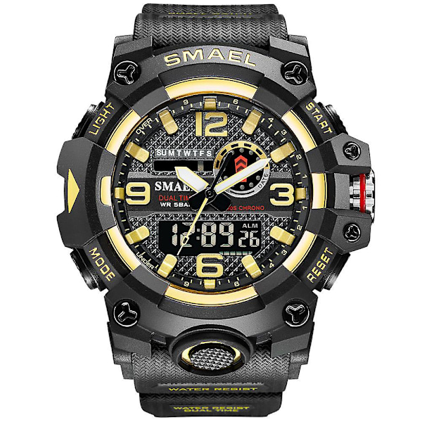 Smael Digital Herr Militärklocka Dubbel Tid Vattentät Lyx Toppklocka Herr Sport LED Kvarts Analog Armbandsur Herr Black Golden