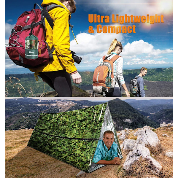 Nödsovsäckar Termiska Nödfiltar Ultralätta Rymdfiltar Överlevnad Vattentät Bivy Sack Multifunktionell Överlevnadsutrustning för Vandring 2pcs