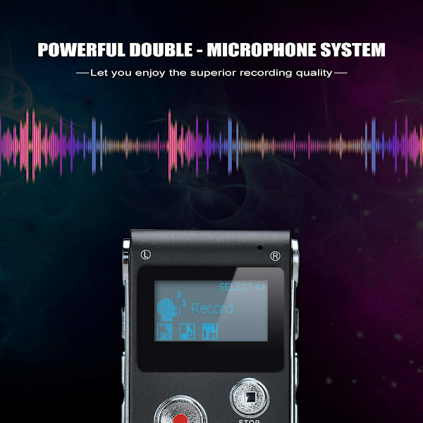 Bärbar Digital Röstinspelare Ljudinspelare Diktafon LCD-inspelare MP3-spelare - 8GB (Svart)
