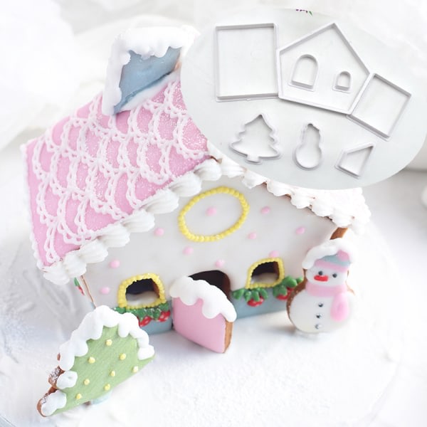 8 st Christmas Snowman House Cut-Out Form Flip Sugar Clay Cake Dekoration Cookie Mould