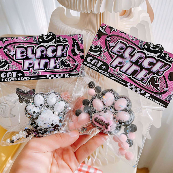 Taba Kattfot Squishy Leksaker, Kawaii Stressreducerande Klämleksak för Djurälskare Black Pink