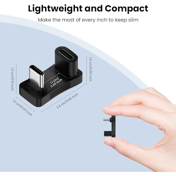 180 graders vinklet USB C-adapter (2-pak), U-formet USB C 3.1 han