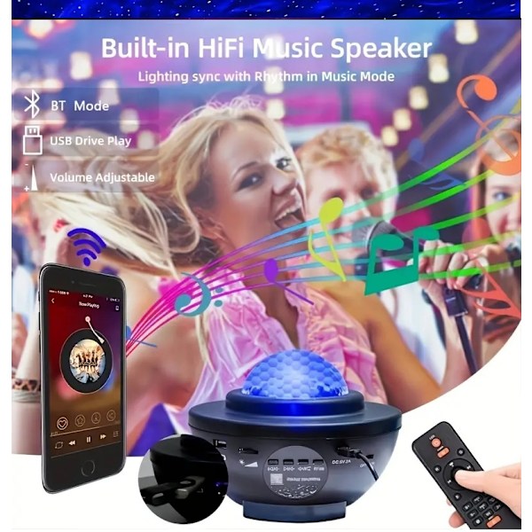 Galaxy Natlys / Rumlampe Stjerneprojektor med Bluetooth Højtaler Sort Black GALAXY - BASIC BLUETOOTH