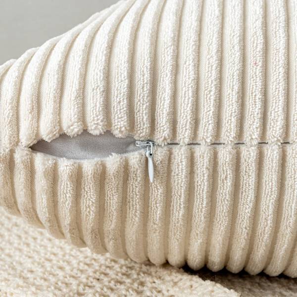 Kuddfodral i corduroy, avlångt, dekorativt kuddfodral, randigt, mjukt, bluff hem för soffa sovrum 30X50cm White
