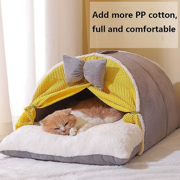 Lyxig halvsluten katt kennel säng tipi tält kennel madrass söt dekorativ pp bomullsfyllning varm andas alla årstider kattmöbler