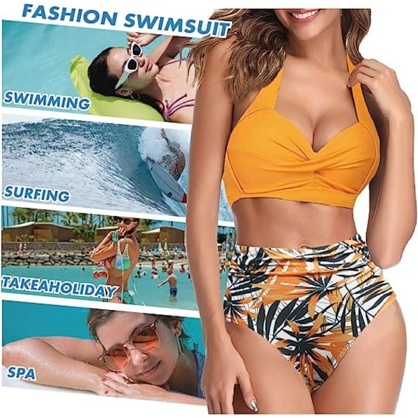 Tvådelad Tankini-badkläder för damer med hög midja grimma Vintage Bikini- set Baddräkter för kvinnor，M