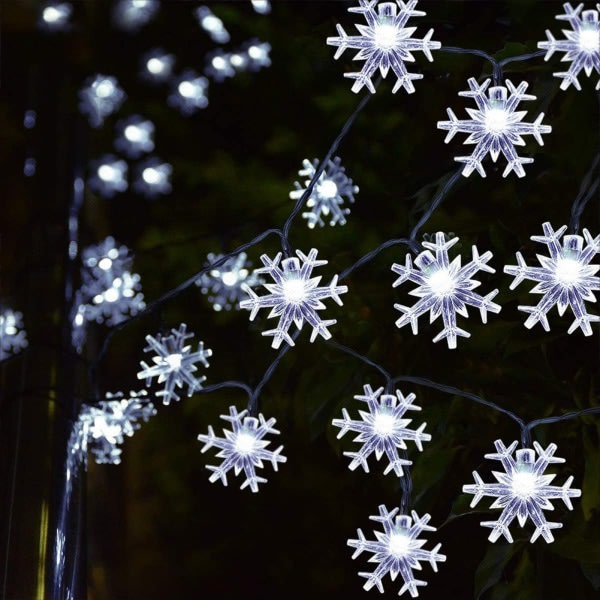 Solcells-snöflingeljusslinga LED Jul Dekorationslampa Snöflinga Stjärnljus Liten Färgglad Lampa 12m 100 Ljus
