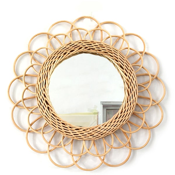 Natural Rattan Innovative Art Decorative Makeup Mirror Wall Hanging Dressing