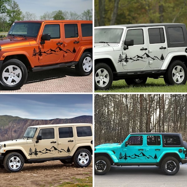 2 STK Bil Auto Mærkat Bil Sidedør Mærkat Bil Mærkat Bjergmærkat Træ Skov Vinyl Grafik Kit til Autocamper RV Trailer