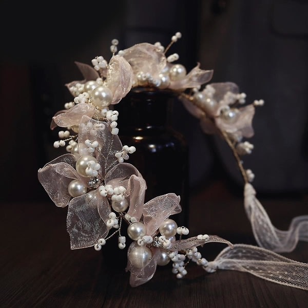 Elegant pärla pannband rosa blomma söta bröllopshårkläder Charmiga smycken presentatör