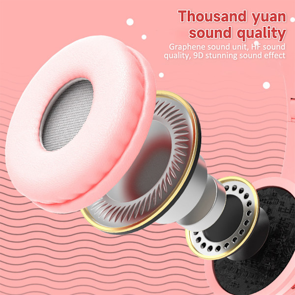Katt Högtalare Trådlösa Bluetooth Hörlurar Barn Hörlurar Kattöron Hörlurar Musik Spelheadset Pink