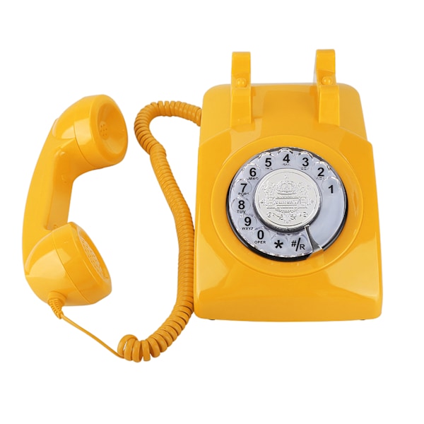 Retro-pyörivä valintanappi puhelin Vintage lankapuhelin pöytäpuhelin (keltainen)