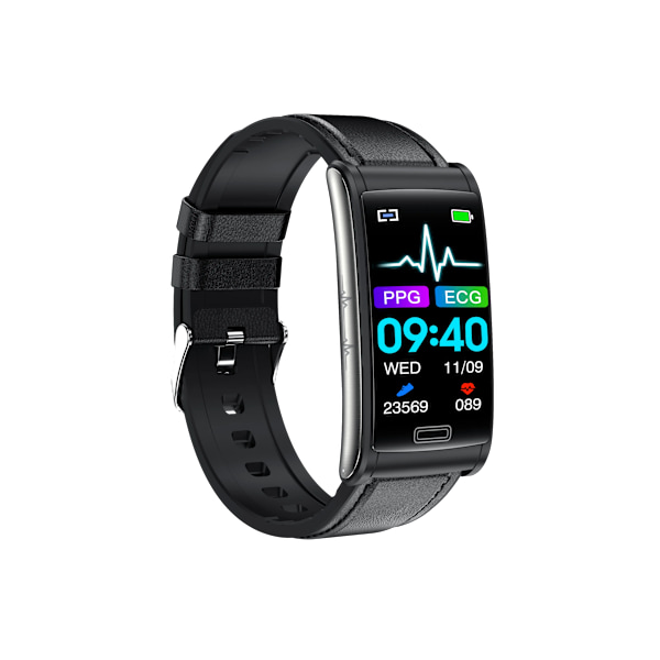 Ny E600 Blodsukker Puls Blodtryksmåler Sundhed ECG+PPG Smart Watch IP68 Vandtæt Sports Smartw Leather Black