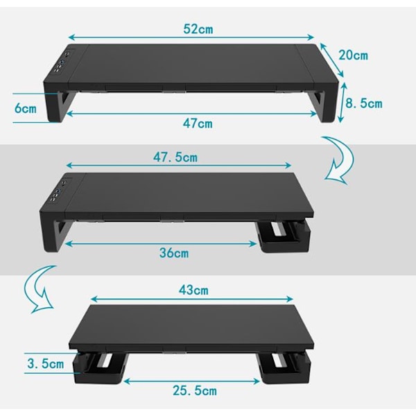 Foldbar skjermstativ, USB 3.0 datamaskin skjermhub, skrivebordsstativ med oppbevaringsboks,