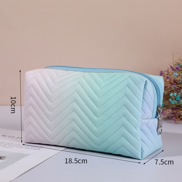 Tredimensionell kosmetisk väska med gradvis förändring PU-läder Resor Bärbar tvättväska Kosmetisk efterbehandling förvaringsväska (Gradual Change blå)