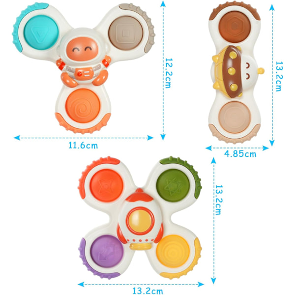 Sugkoppsroterande Leksak, 3-pack Finger Spinnare, Bordssugkopps Sensorisk Leksak för Bebis