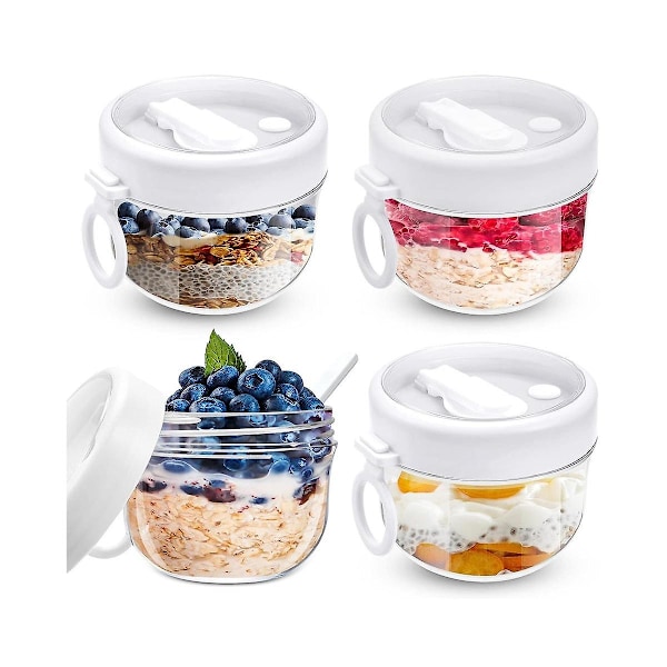 4 pcs Overnight Oats Containers with Lids and Spoons, 20oz Overnight Oats Jars Airtight Yogurt Conta