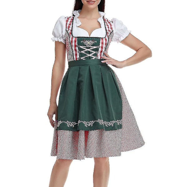 Saksalaisen Oktoberfest-asu naisille, aikuisten Dirndl, perinteinen baijerilainen olutkarnevaali Fraulein Cosplay (L) Dark green