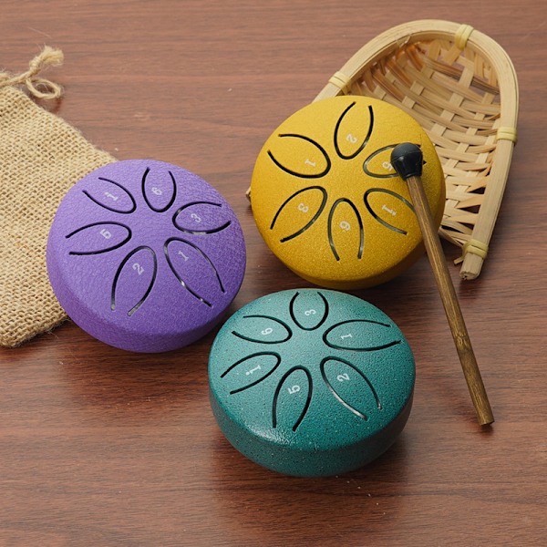 Stål Tongue Drum, Mini Handpan Trumma 3 Tum D Dur, Legerat Stål Slagverksinstrument för Meditation Yoga Musikalisk Utbildning purple