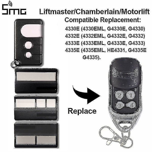Chamberlain Liftmaster -autotallin oven kaukosäädin moottorin nosto 1a5639-7 D-66793 94335e 4335e 4330e 4333e 4332e Vaihto 433 Mhz(94335e Jne) (ls)