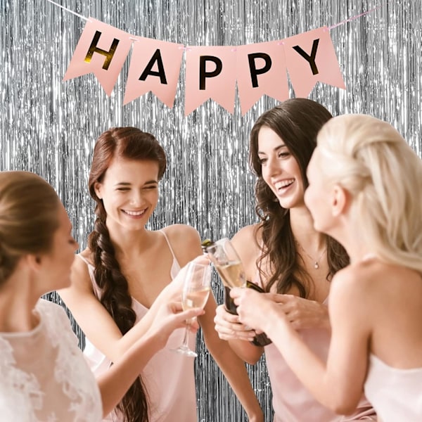 2-pack Foliegardin Bakgrund Silver Metallic Glittrande Folie fransgardiner Foto för Födelsedag Bröllop Förlovning Baby Shower Fest Dekorationer
