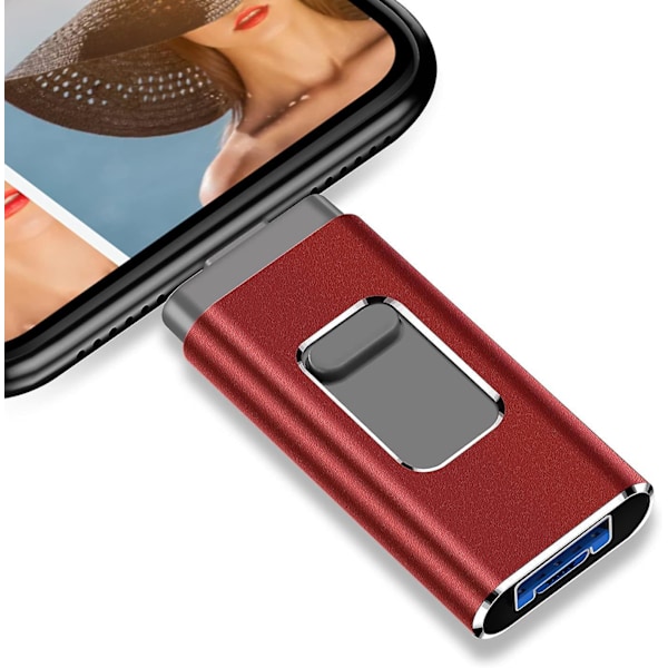 USB-stik til iPhone/computer 64gb Memory Stick (64gb, rød) Kan gemme filer og fotos