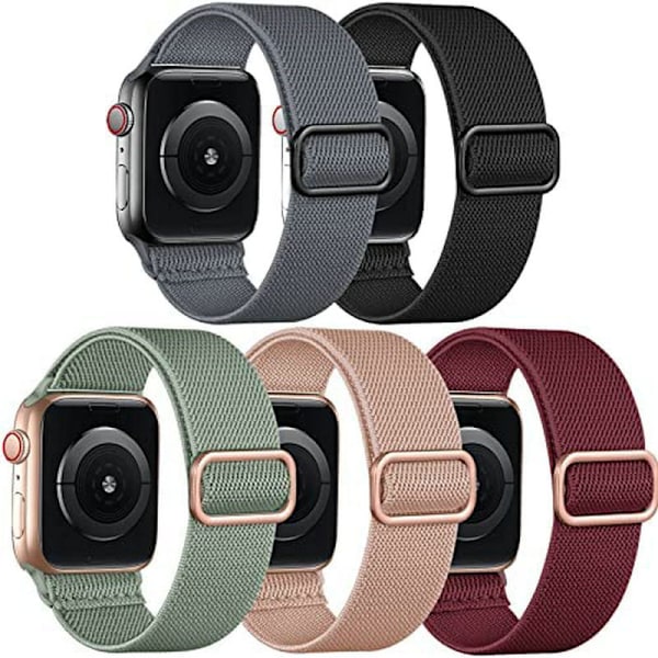 Pakke Nylon Strækrem Kompatibel med Apple Watch 42mm 44mm 45mm Kvinder Mænd Stof Elastisk Armbånd Solo Loop Rem til iWat