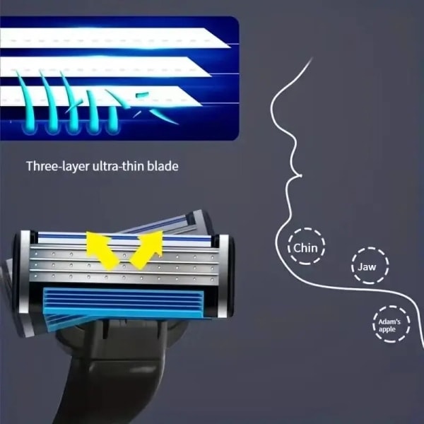 Barberhøvel med 3 blader, manuell barberhøvel i rustfritt stål for menn, retro våtbarberhøvel, gjenbrukbar barberhøvel med 4 blader 4Blades