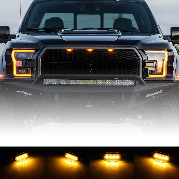 3x Raptor-inspirerade rökfärgade bärnstensfärgade LED-grilllampor för Ford F150 Pickup SUV