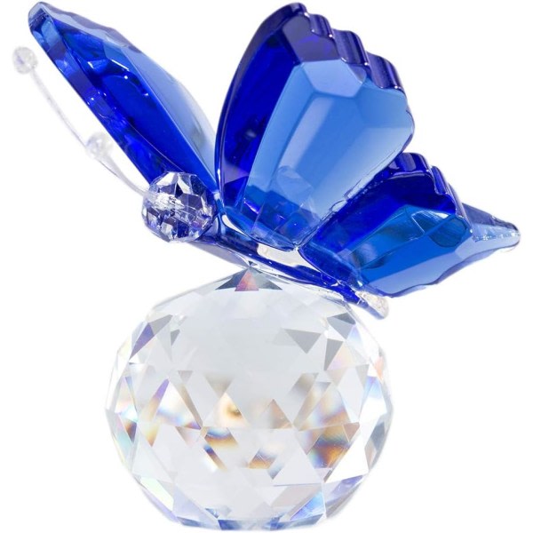 Kristall flygande fjäril med kristallkula bas Samlarobjekt djurstaty prydnadsfigur för julklapp (blå)