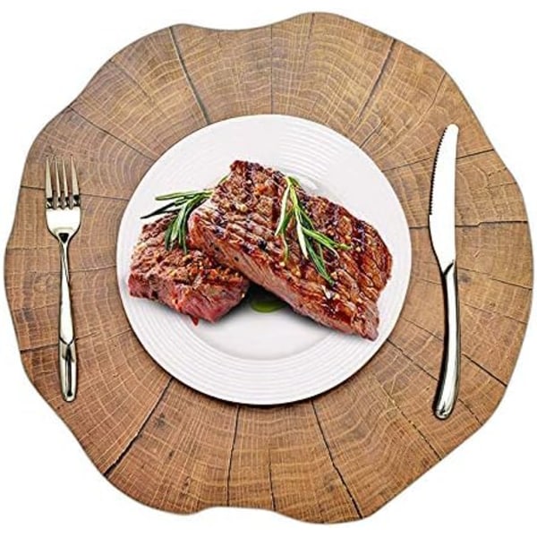 Pyöreät PVC-tabletit ruokapöytiin, vedenpitävät puukuvioinnilla, pestävät, liukumattomat, lämmönkestävät, helposti puhdistettavat, PVC, 38 cm (4 kpl:n setti)