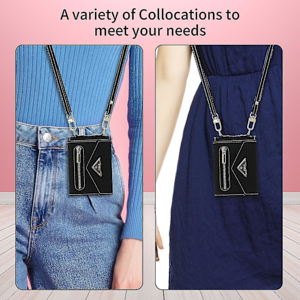 Lompakko Kotelo Yhteensopiva Galaxy Z Flip 4:n kanssa, Ristiriimu Lanyard PU Nahka Suojaava Kotelo Korttipaikoilla Musta Black For Galaxy Z Flip 4
