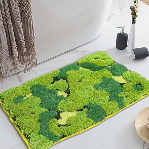 Grønn mose badematte, mose baderomsteppe 19”x30”, søt børstet baderomsteppe ekstra myk absorberende sklisikker badeteppe estetiske blader baderom dekor