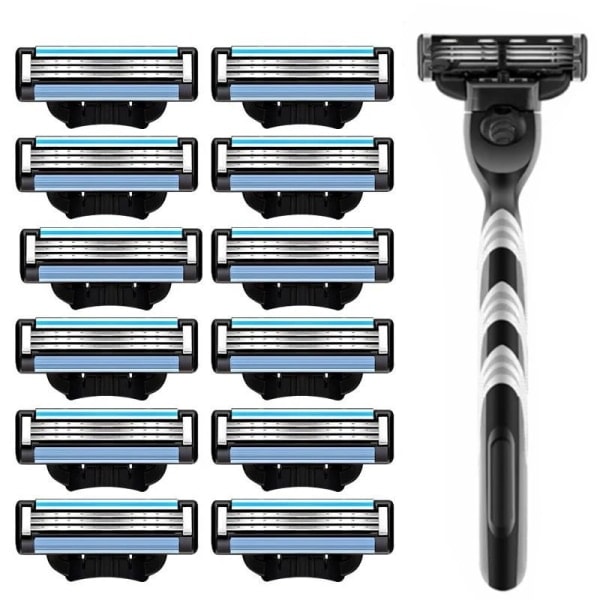 Barbersett med 3-lags barberblad, manuell barberhøvel i rustfritt stål for menn, retro våtbarberer, gjenbrukbar barberhøvel med 8 blader 8Blades