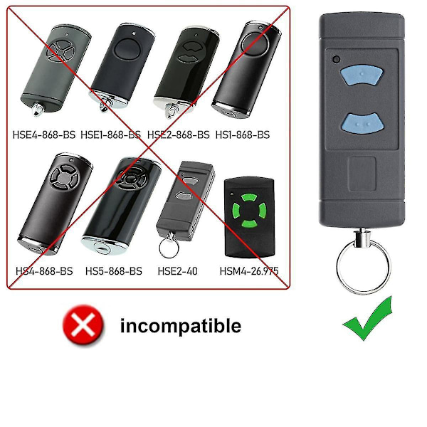 2-pak fjernbetjening til garageport - håndholdt transmitter - erstatning for Hse2-868 Hs4-868 Hsm4-868 Promatic