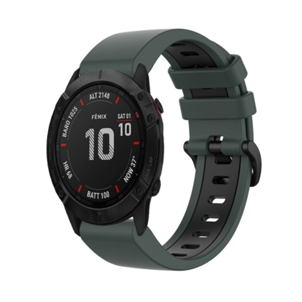 For Garmin Fenix ​​​​6X Pro 26 mm silikonklokke i to farger Olive Green-Black