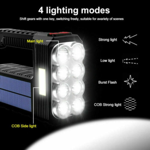 Starkt ljus ficklampa solenergi laddningsbar USB -fält super ljus droppsäker led ficklampa bärbar sökare