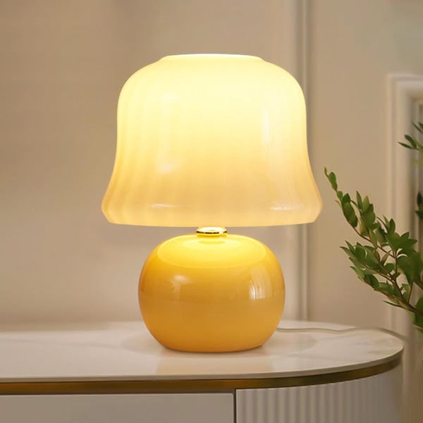 Svampe Lampe 11\" H Glas Bordlampe Lille Natbord Lampe til Soveværelse, Sød Bordlampe til Hjemmeindretning, Natlys, Gave (Gul Svampe)