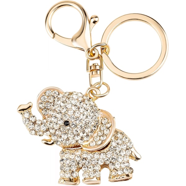 Lyckliga Elefant Nyckelringar Opal Rhinestone Nyckelringar Kvinnor Plånbok Charm Crystal Nyckelring Kvinnor Väska Hänge Guld