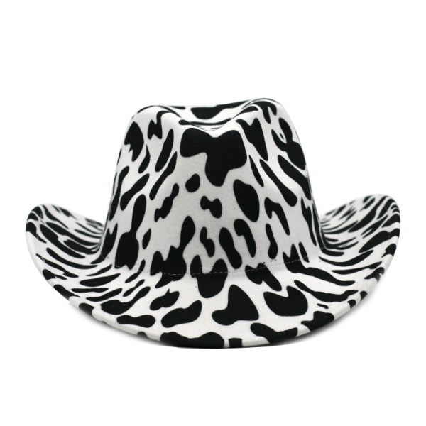 Thickened Fabric Double Sided Cow Pattern Cowboy Top Hat Roller Brim Western Cowboy Felt Hat