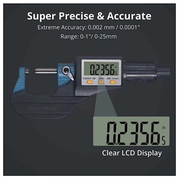 0-25mm LCD Digital Elektronisk Mikrometer Digital Handhållen Utomhus M