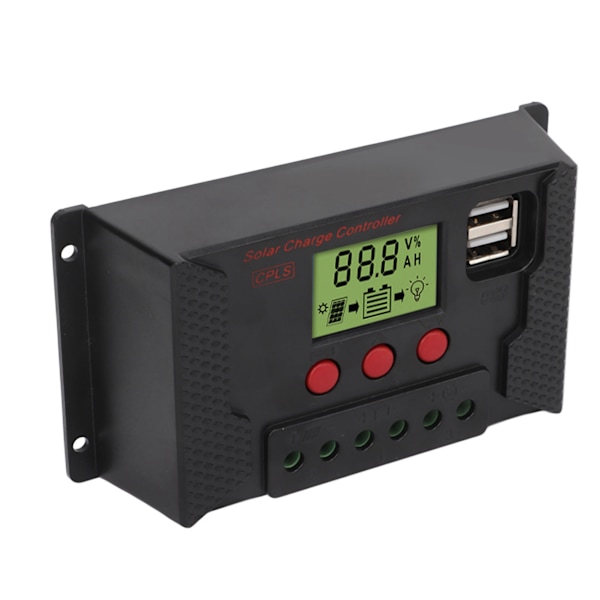 PWM solcellsregulator 12V 24V automatisk anpassning LCD-display USB-port solcellsregulator 20A