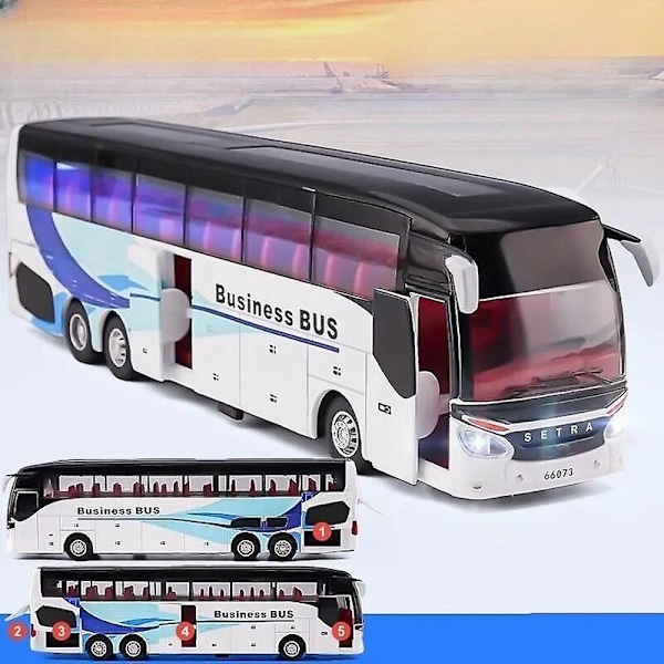 1/32 Setra Lyxbus Leksaksbil Diecast Miniatyrmodell Drag tillbaka Ljud & Ljus Pedagogisk Samlingspresent För Pojke Bar Business Bus