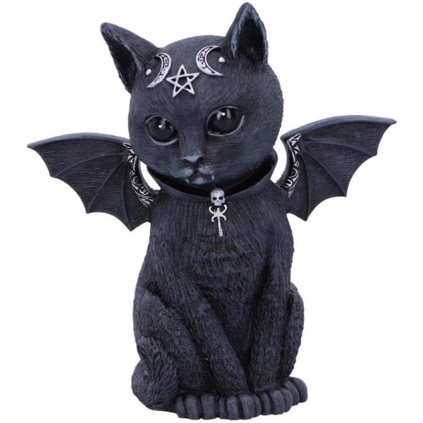 Bevingad ockult kattfigur, polyresin, svart och silver, 10 cm